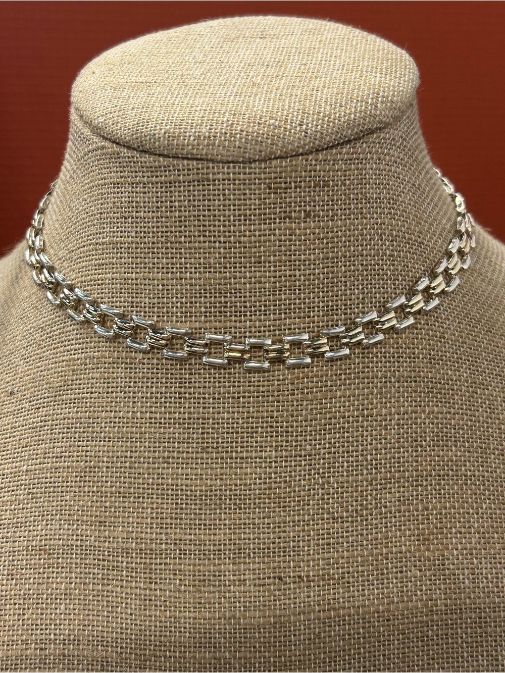 FAS Italian 925 Sterling Silver and vermeil woven link collar necklace 16”